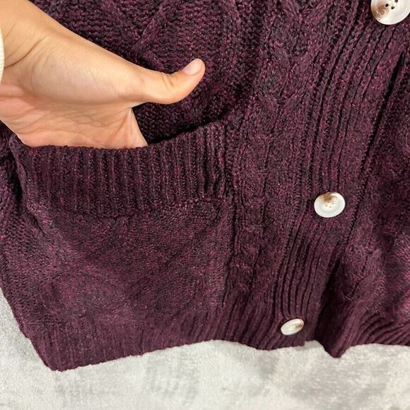 BloomChic Cable Knit Spacedye Pocket Button Front Cardigan Maroon Burgundy Sz 1X - Picture 5 of 10